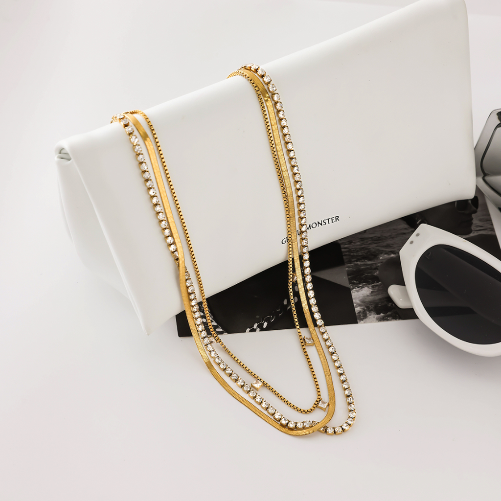 TRIPLE LAYERED TENNIS NECKLACE