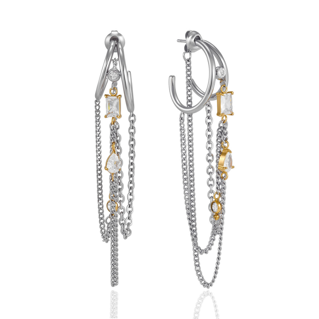 DUAL TONE CHAIN DROP EARRINGS