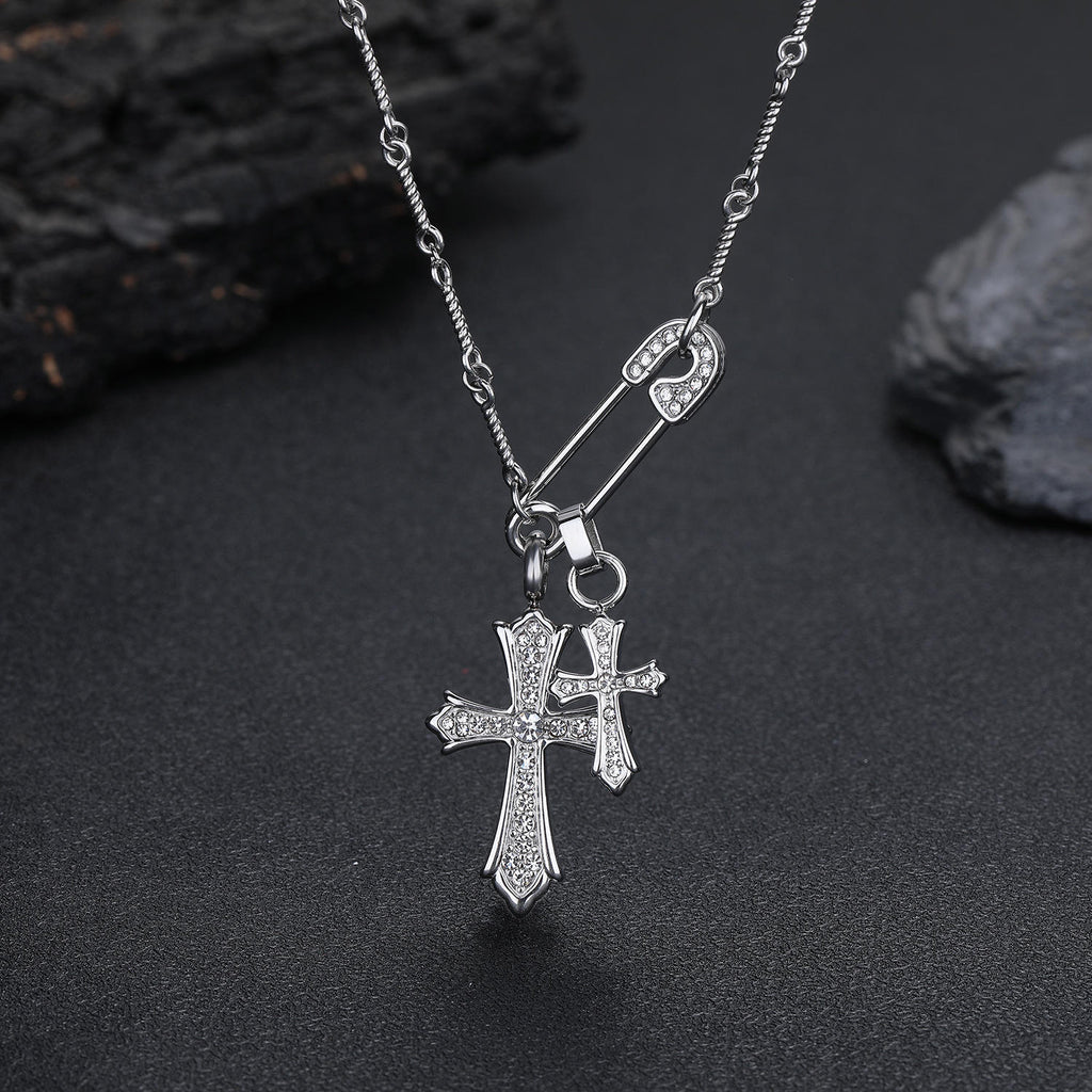 CROSS PIN CHARM NECKLACE