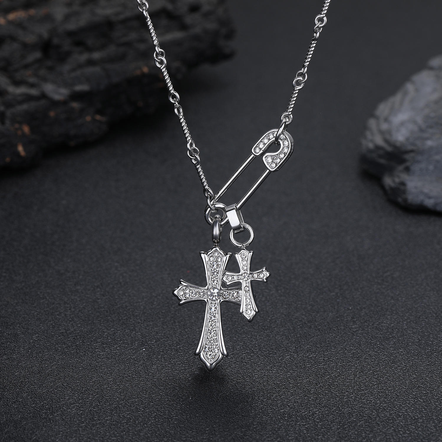 CROSS PIN CHARM NECKLACE