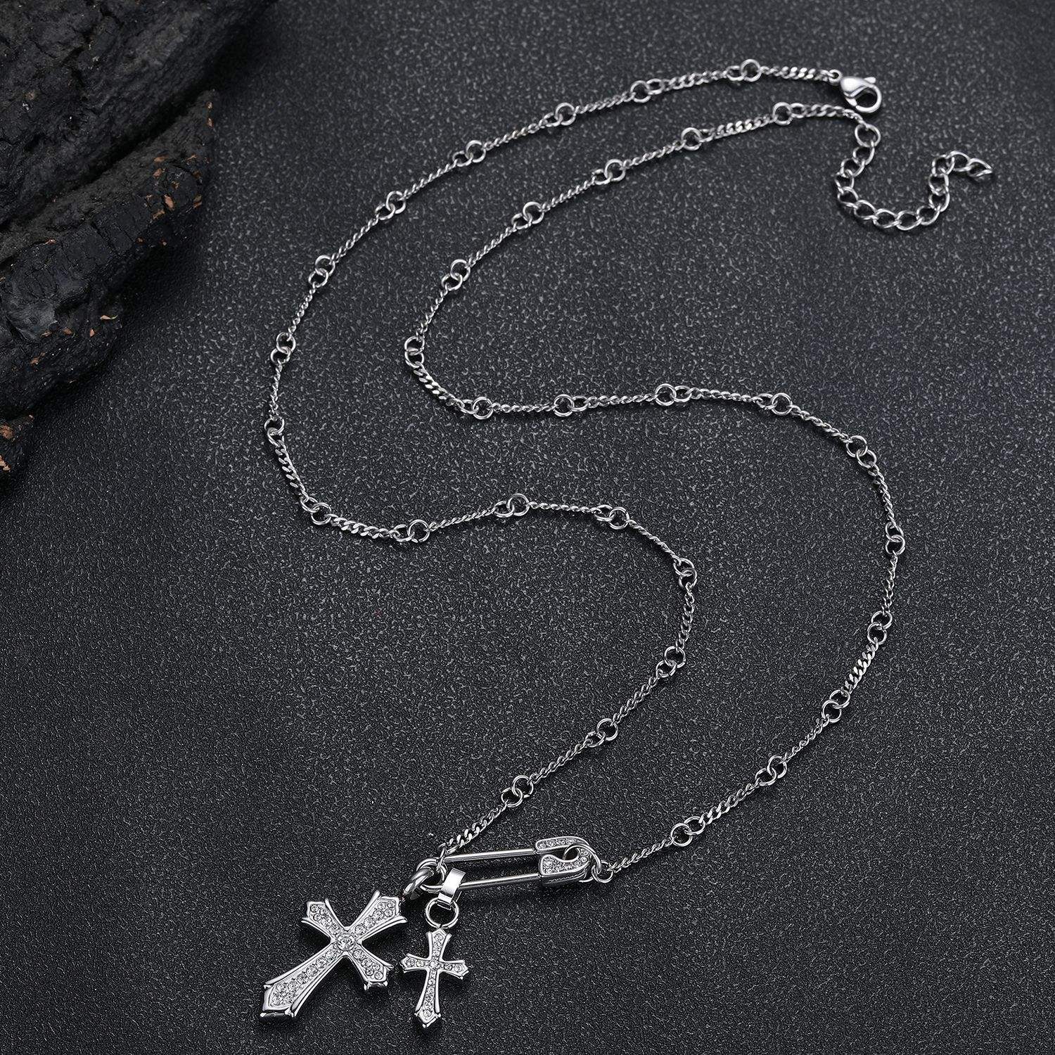 CROSS PIN CHARM NECKLACE