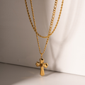 DUAL CHAIN CROSS NECKLACE