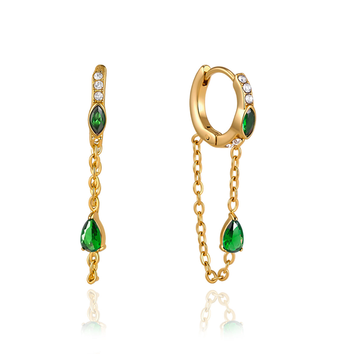 CHAIN DROP ZIRCON HOOP EARRINGS
