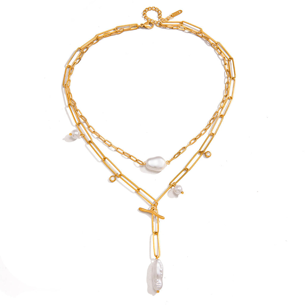 LAYERED DROP NECKLACE – PEARL