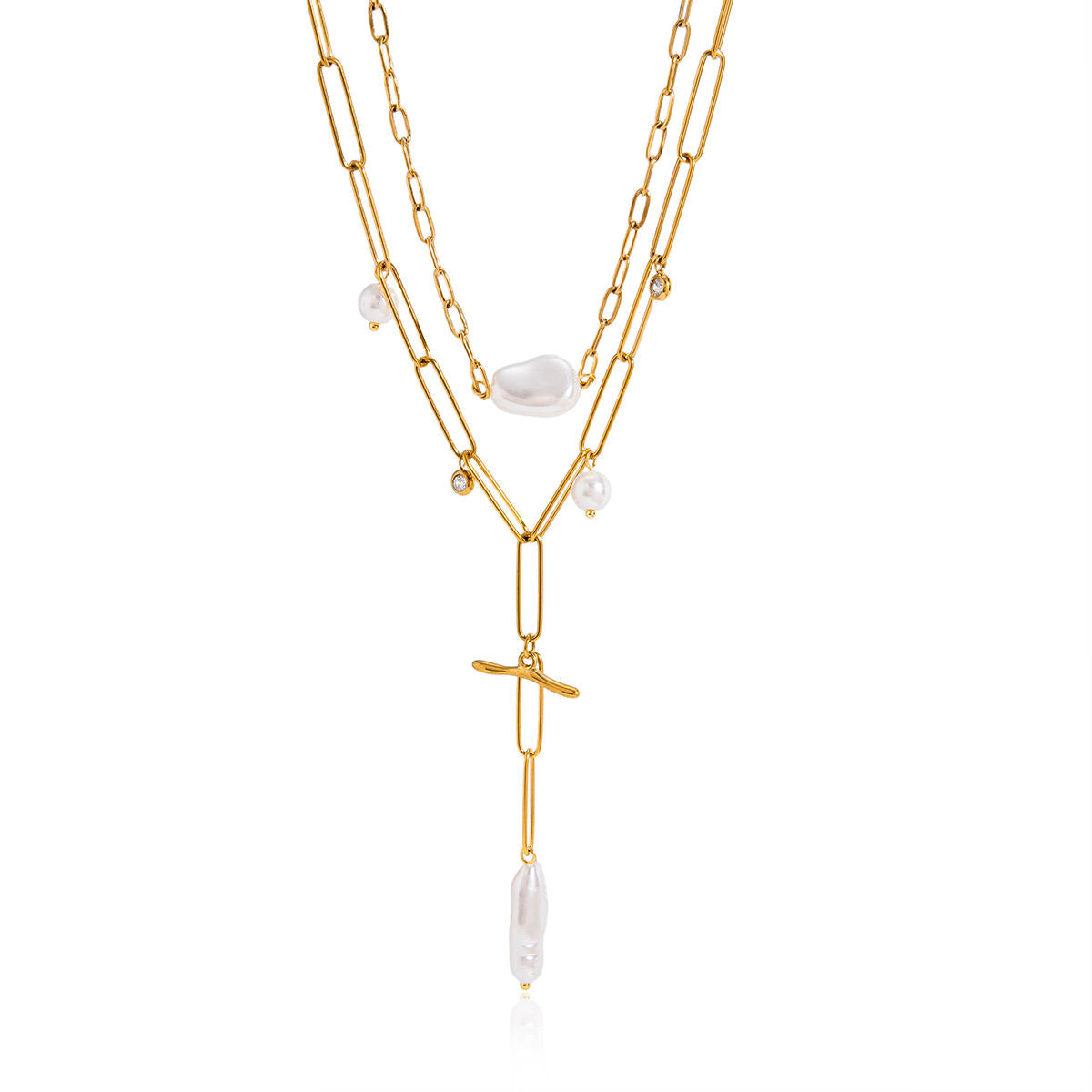 LAYERED DROP NECKLACE – PEARL
