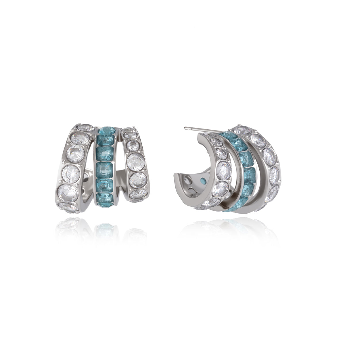 TRIPLE ROW CRYSTAL HOOP EARRINGS