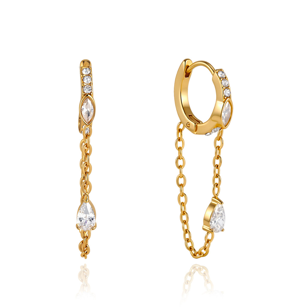 CHAIN DROP ZIRCON HOOP EARRINGS