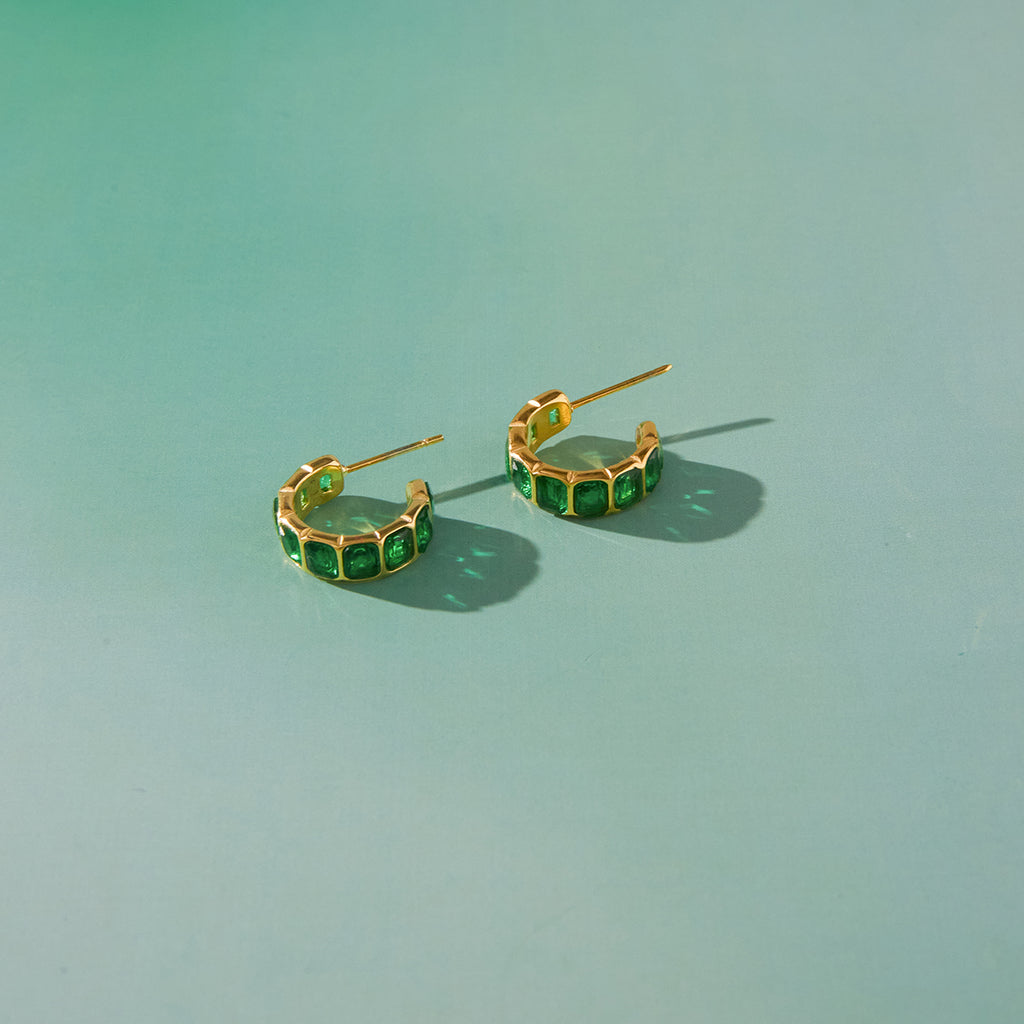 GREEN GEM HOOP EARRINGS
