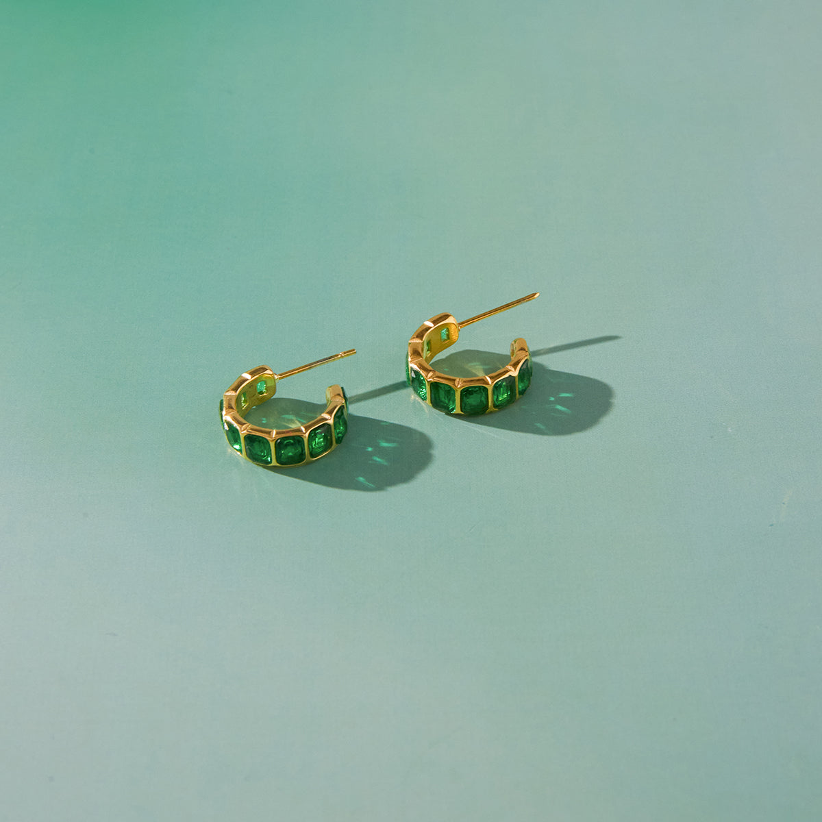 GREEN GEM HOOP EARRINGS