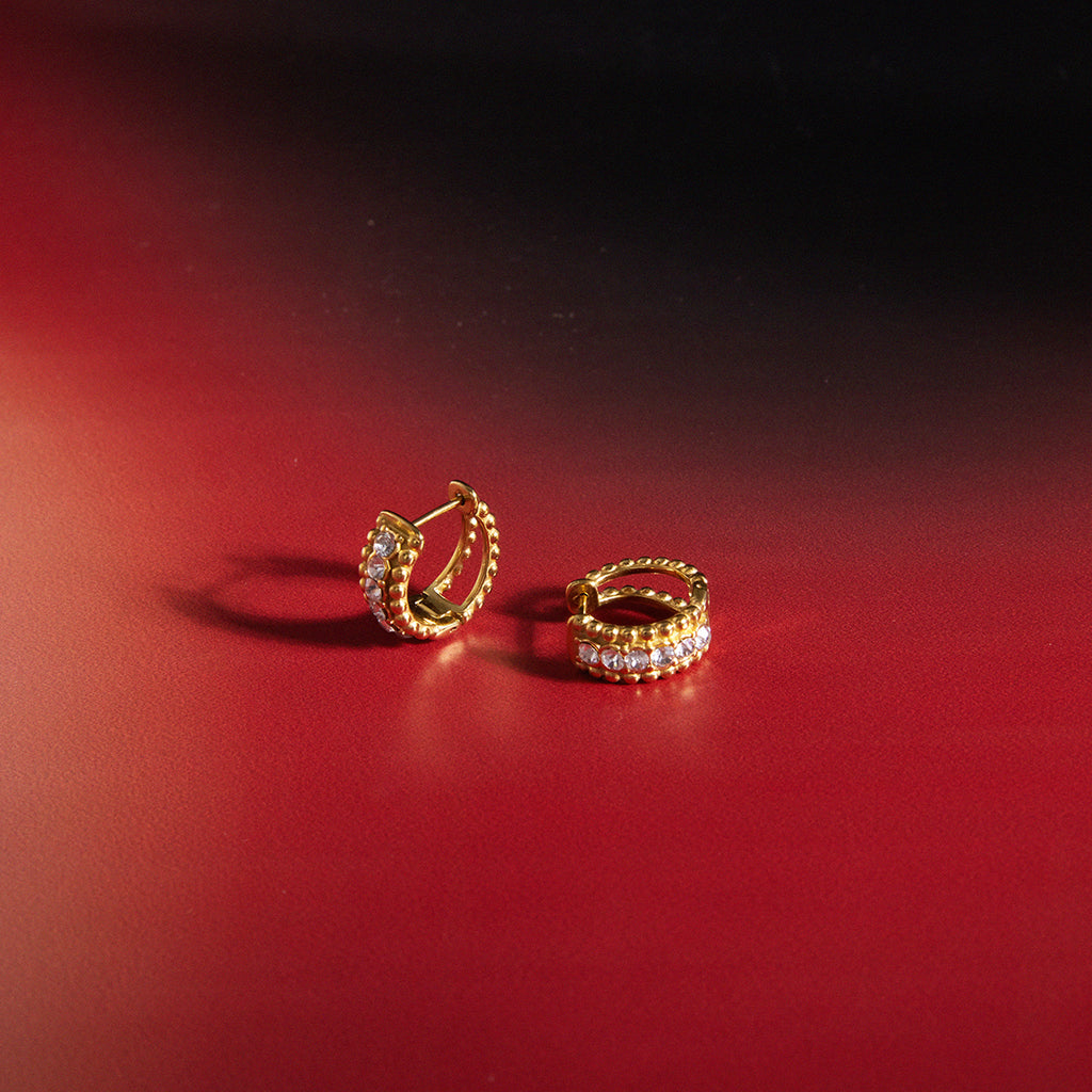 DOUBLE ROW ZIRCON HOOP EARRINGS