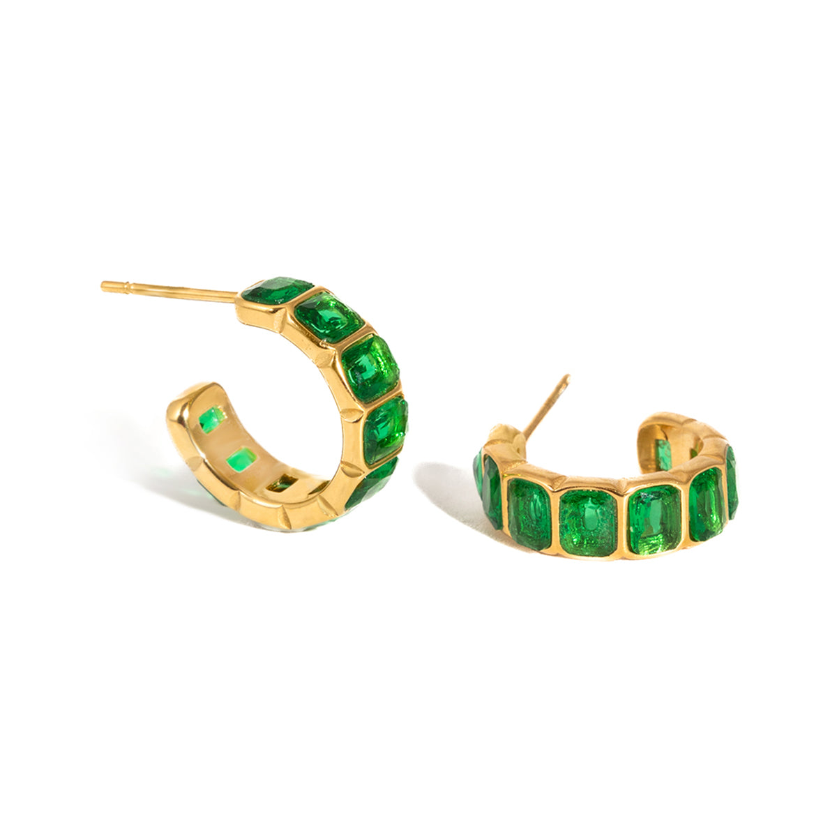 GREEN GEM HOOP EARRINGS