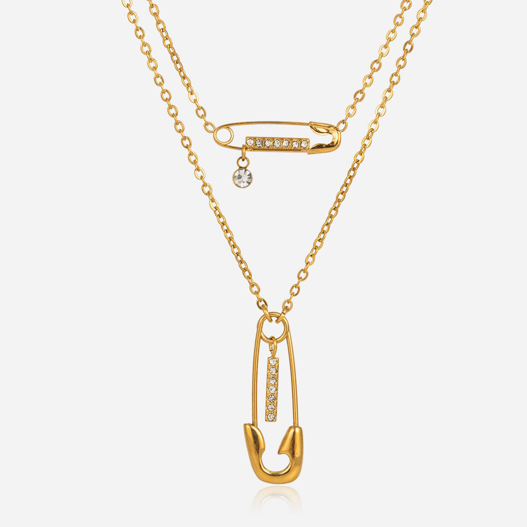 SAFETY PIN LAYERED NECKLACE